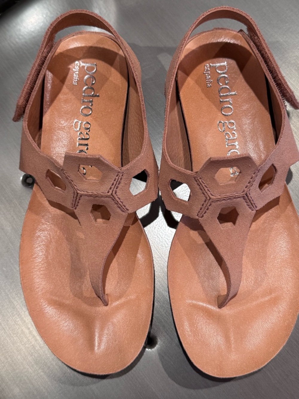 Pedro Garcia Cognac Leather Thong Sandals with Geometric Cutouts
